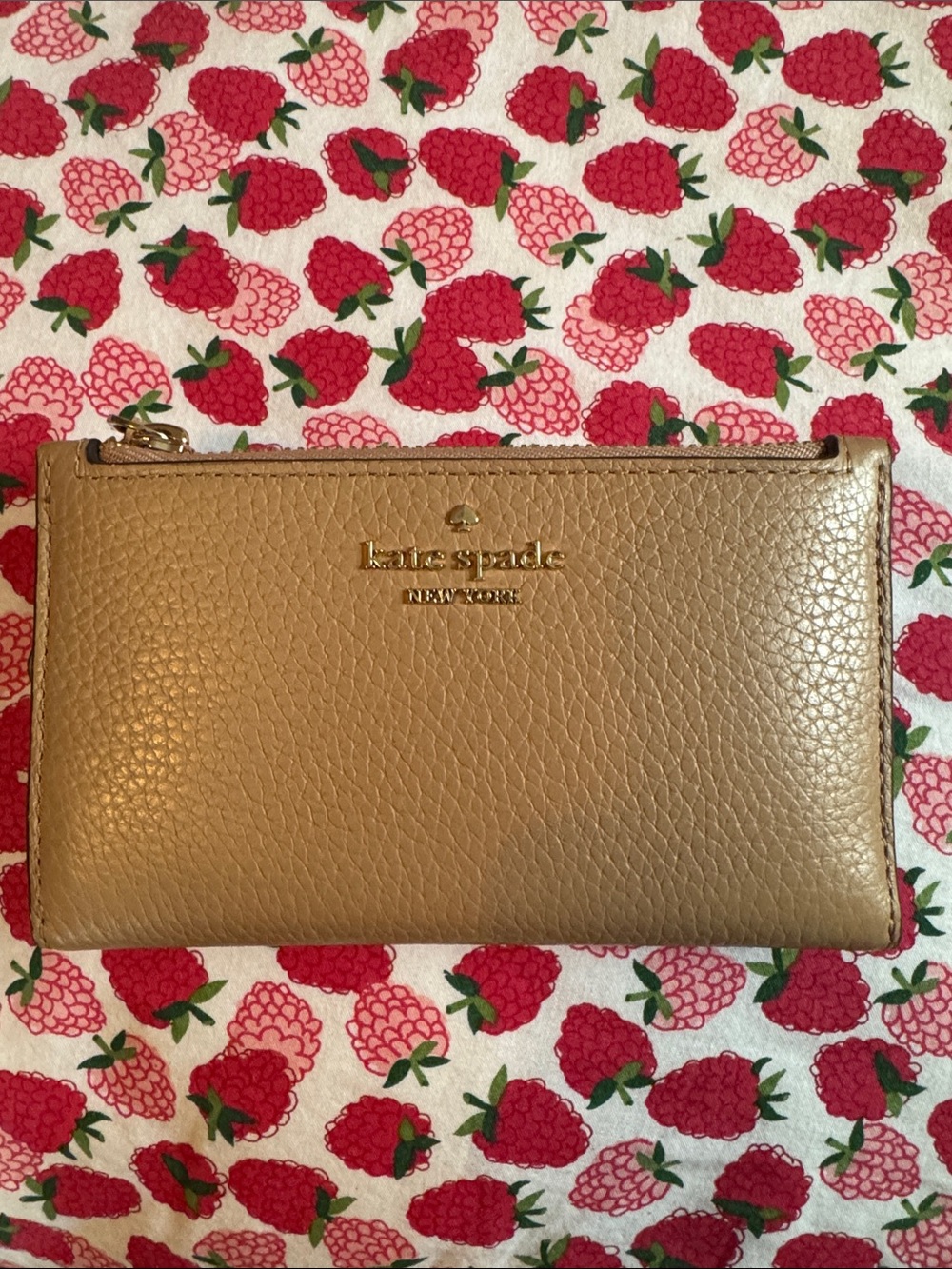 kate spade metallic gold pebble leather zip wallet